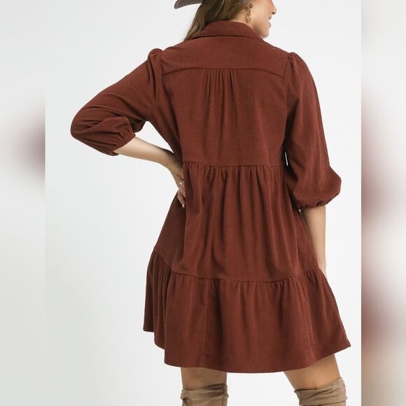 🎁25% Off Bundles🎁  Umgee Tiered Corduroy Mini Dress Balloon Sleeves - Picture 4 of 7